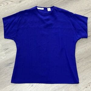 Geoffrey Alexander VINTAGE 1980s Royal Blue 100% Silk Collection button back Top